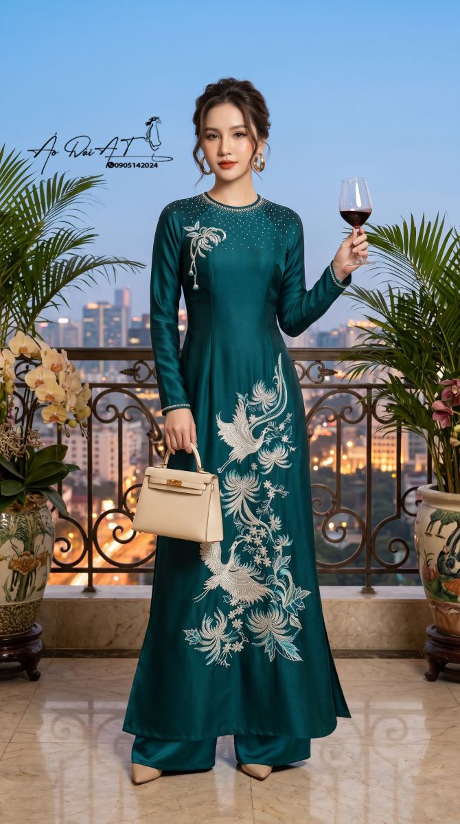 Aó dài trung niên Xanh Emerald- ADTN-002-1